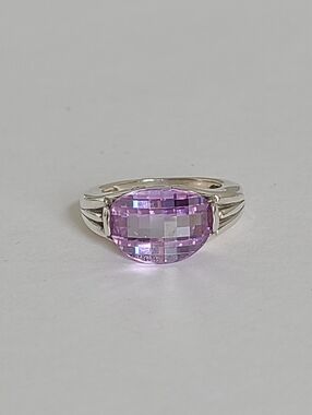 Vintage Boho Sterling Silver Chunky Faceted Cushion Cut Purple Amethyst Ring